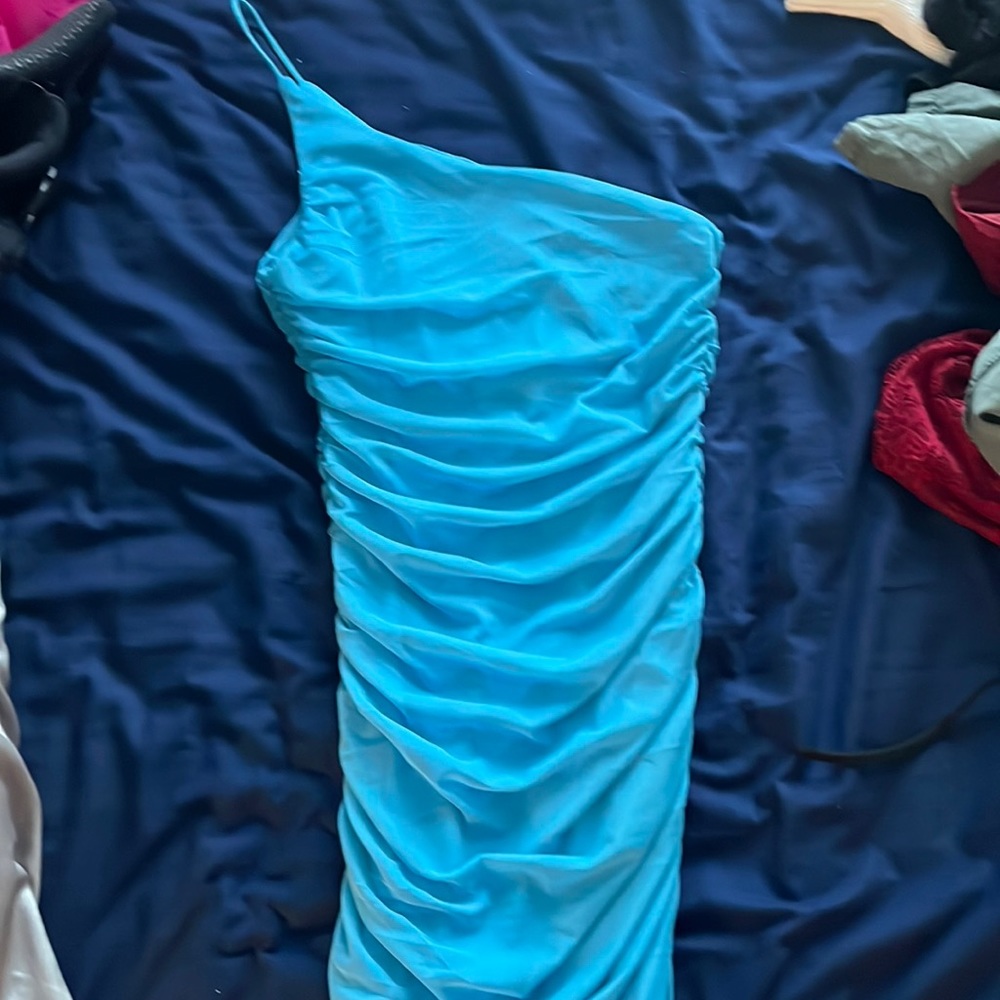 Princess Polly one shoulder turquoise dress
